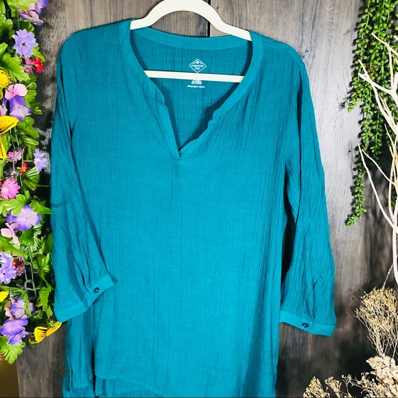 ^🌸5/$25🌸St. Johns Bay Teal V Neck Blouse Large - Picture 9 of 16